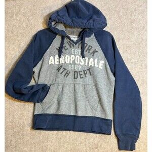 Aeropostale‎ Women’s Hoodie S/P Navy Gray Spellout Kangaroo Pocket Casual